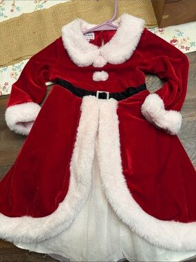 Blueberi Boulevard Girls Santa Claus Holiday Red Velvet Dress Knee Length Size 4